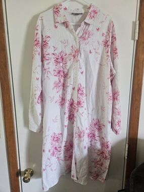 Jessica London White Tunic with Pink Floral Accents 20w Linen Blend Dress